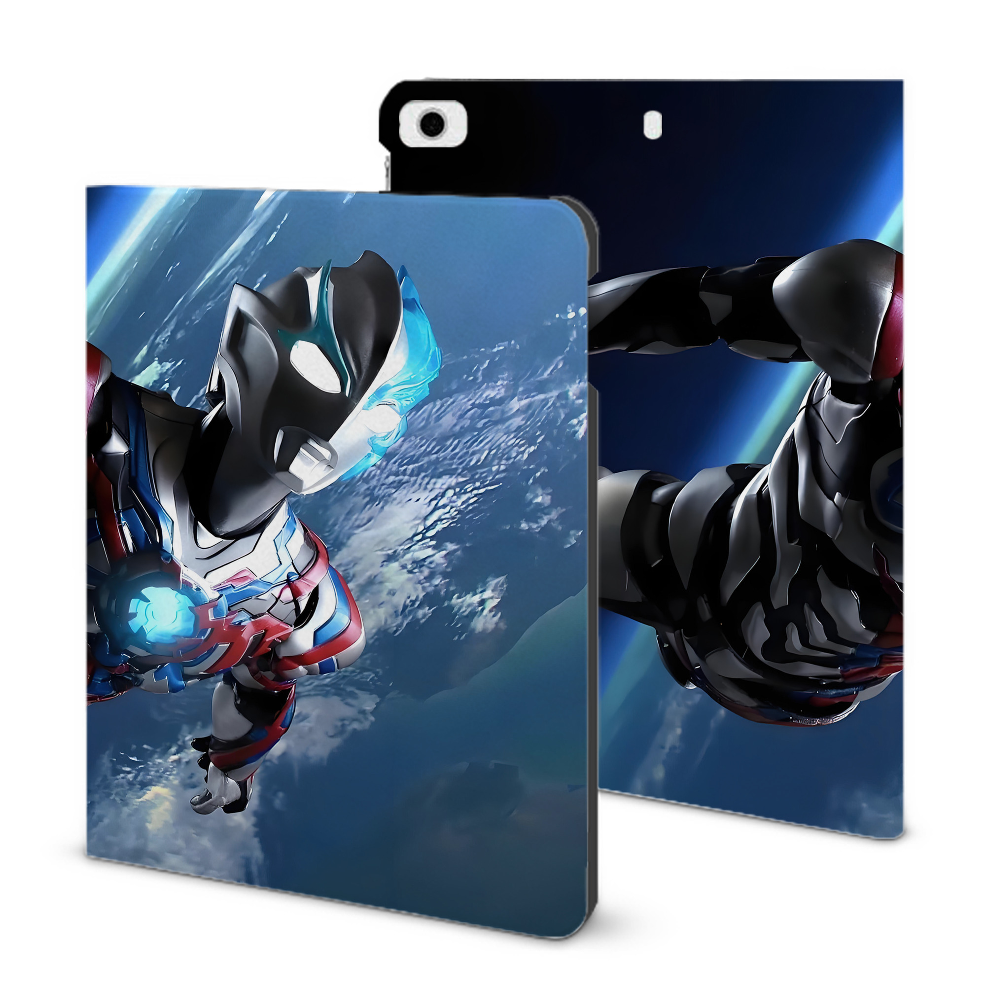 （画像用） ウルトラマン Ultraman IPad ケース ブック型 PUレザー TPU 耐衝撃 軽量 薄型 ペン収納なし 全面保護 IPad 各モデル対応